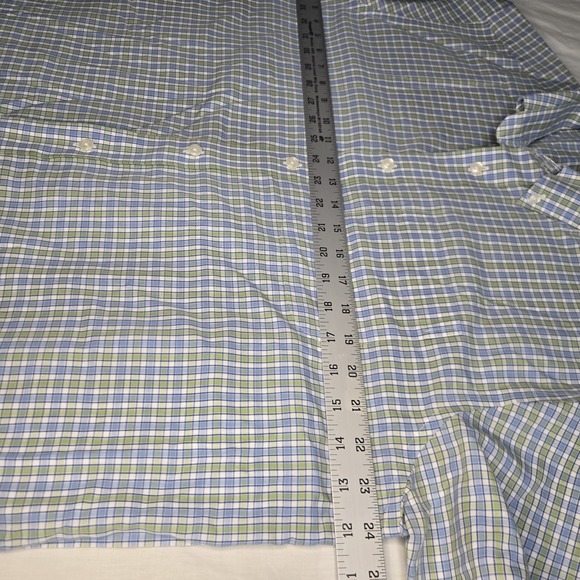 LL Bean Button Up Shirt Large Green Blue Wrinkle Resistant Check‎ Pocket Preppy - Picture 5 of 6